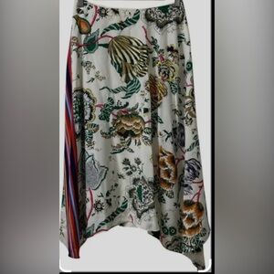 Tory Burch Cream Floral and Stripe Midi Skirt
